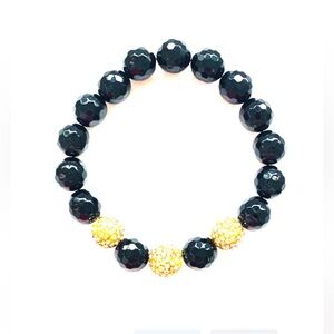 Shop Black Onyx Beads And Pave Gold Ball Bracelet